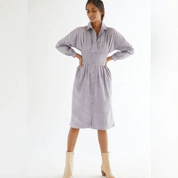 Anthropologie Maria Bouvier Gray Tie Dye Organic Cotton Midi Dress Size XXS - Picture 1 of 11